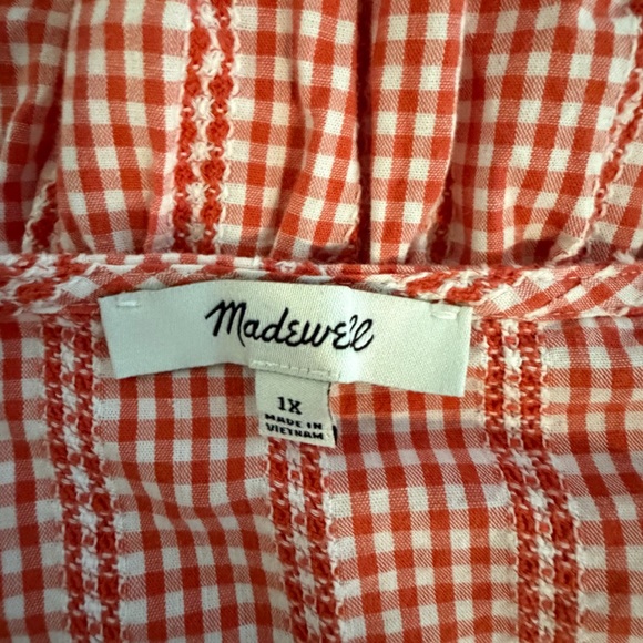 Madewell Crossover Peplum Top Textured Gingham Check 1X - Picture 6 of 7